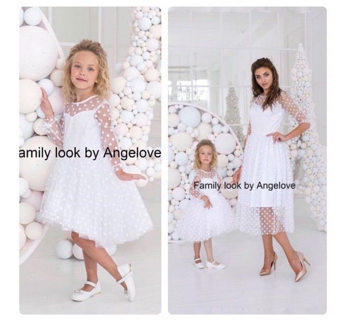 White Mother Daughter Matching Dress -  Mommy and Me Outfits - Flower Girl Toddler - Christening Baptism dress - Polka Dot
